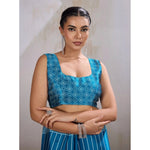 Load image into Gallery viewer, Women's Satin Crepe Printed Saree With Unstitched Blouse 5.5Mtr (Rama Blue)
