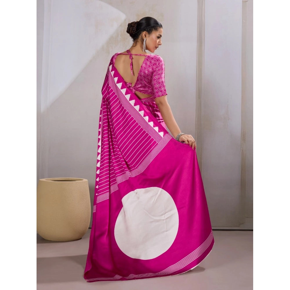 Women's satin crepe printed saree with unstitched blouse 5