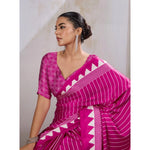 Load image into Gallery viewer, Women's Satin Crepe Printed Saree With Unstitched Blouse 5.5Mtr (Pink)
