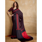 Load image into Gallery viewer, Women's Satin Crepe Printed Saree With Unstitched Blouse 5.5Mtr (Black)
