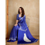 Load image into Gallery viewer, Women's Satin Crepe Printed Saree With Unstitched Blouse 5.5Mtr (Navy Blue)
