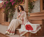Load image into Gallery viewer, Women's Satin Crepe Printed Saree With Unstitched Blouse 5.5Mtr (Off White)
