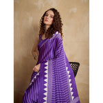 Load image into Gallery viewer, Women's Satin Crepe Printed Saree With Unstitched Blouse 5.5Mtr (Lavender)
