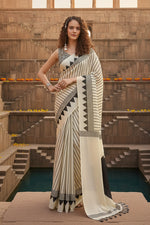 Load image into Gallery viewer, Women's Satin Crepe Printed Saree With Unstitched Blouse 5.5Mtr (White)
