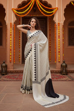 Load image into Gallery viewer, Women's Satin Crepe Printed Saree With Unstitched Blouse 5.5Mtr (White)
