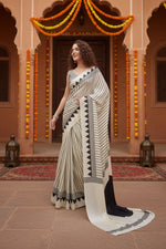 Load image into Gallery viewer, Women's Satin Crepe Printed Saree With Unstitched Blouse 5.5Mtr (White)
