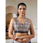 Load image into Gallery viewer, Women's Satin Crepe Printed Saree With Unstitched Blouse 5.5Mtr (Navy Blue)
