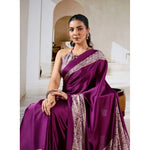 Load image into Gallery viewer, Women's Satin Crepe Printed Saree With Unstitched Blouse 5.5Mtr (Purple)
