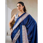 Load image into Gallery viewer, Women's Satin Crepe Printed Saree With Unstitched Blouse 5.5Mtr (Blue)
