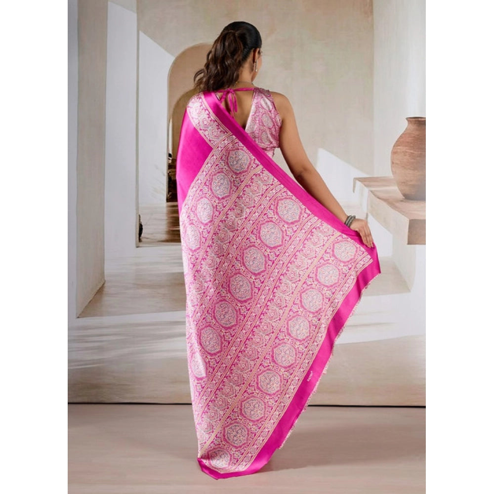 Women's satin crepe printed saree with unstitched blouse 5