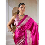 Load image into Gallery viewer, Women's Satin Crepe Printed Saree With Unstitched Blouse 5.5Mtr (Pink)
