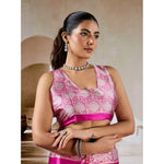 Load image into Gallery viewer, Women's Satin Crepe Printed Saree With Unstitched Blouse 5.5Mtr (Pink)
