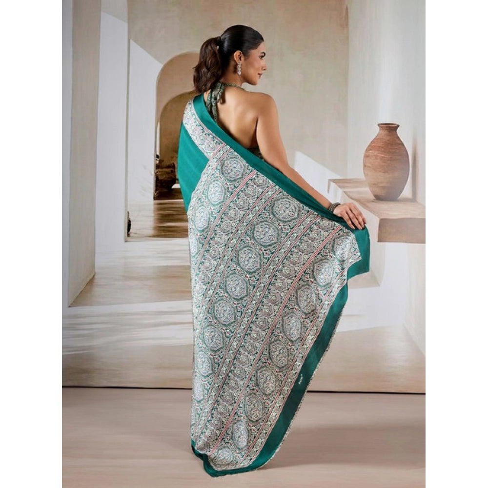 Women's satin crepe printed saree with unstitched blouse 5