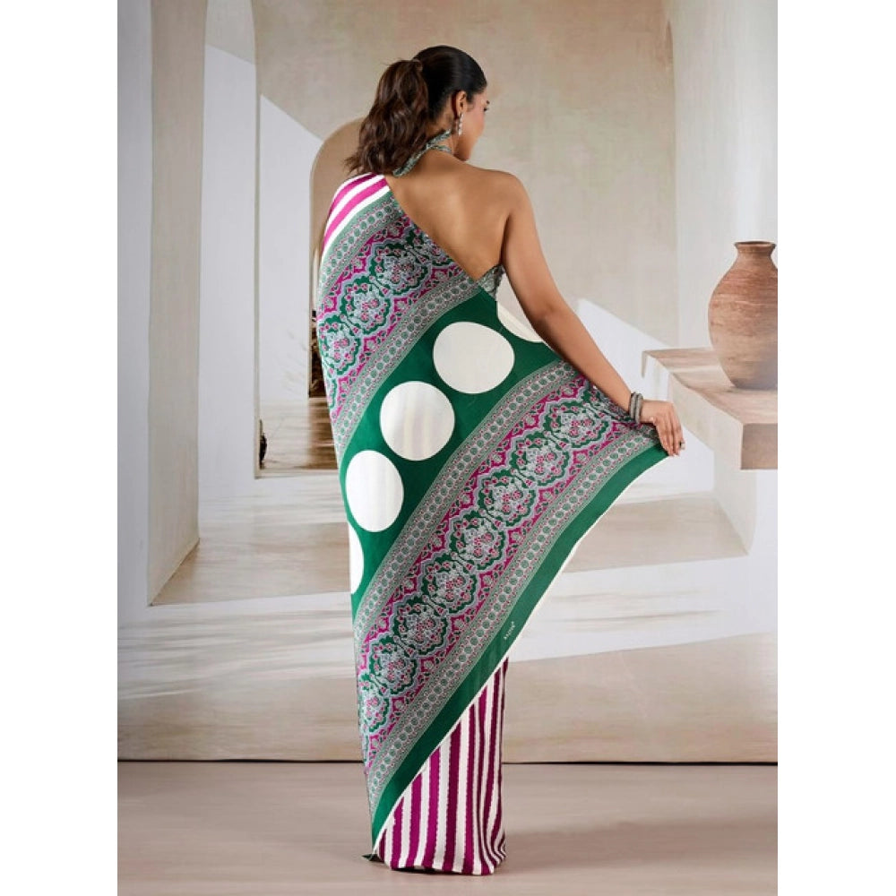 Women's satin crepe printed saree with unstitched blouse 5