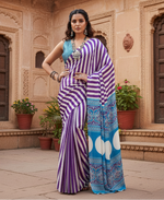 Load image into Gallery viewer, Women's Satin Crepe Printed Saree With Unstitched Blouse 5.5Mtr (Purple)

