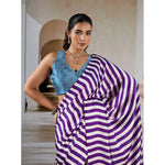Load image into Gallery viewer, Women's Satin Crepe Printed Saree With Unstitched Blouse 5.5Mtr (Purple)
