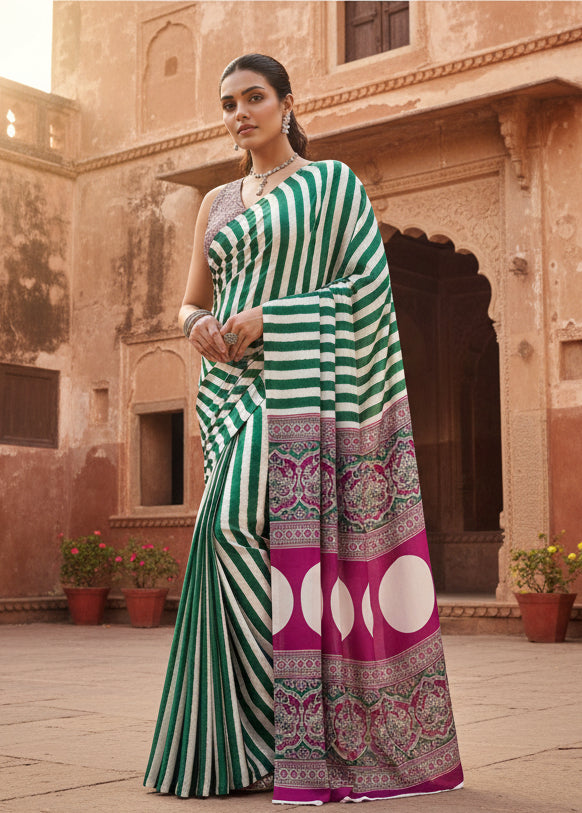 Pid 65023 women s satin crepe printed saree with unstitched blouse 5 5 mtr green 1 1000x1000