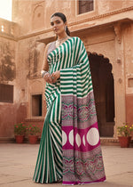 Load image into Gallery viewer, Women's Satin Crepe Printed Saree With Unstitched Blouse 5.5Mtr (Green)

