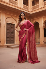Load image into Gallery viewer, Women's Satin Crepe Printed Saree With Unstitched Blouse 5.5Mtr (Maroon)
