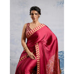 Load image into Gallery viewer, Women's Satin Crepe Printed Saree With Unstitched Blouse 5.5Mtr (Maroon)
