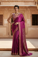Load image into Gallery viewer, Women's Satin Crepe Printed Saree With Unstitched Blouse 5.5Mtr (Purple)

