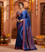 Load image into Gallery viewer, Women's Satin Crepe Printed Saree With Unstitched Blouse 5.5Mtr (Blue)
