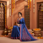Load image into Gallery viewer, Women's Satin Crepe Printed Saree With Unstitched Blouse 5.5Mtr (Blue)
