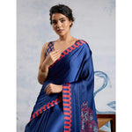 Load image into Gallery viewer, Women's Satin Crepe Printed Saree With Unstitched Blouse 5.5Mtr (Blue)
