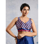Load image into Gallery viewer, Women's Satin Crepe Printed Saree With Unstitched Blouse 5.5Mtr (Blue)
