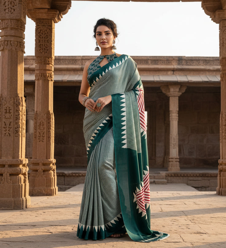 Pid 65034 women s satin crepe printed saree with unstitched blouse 5 5 mtr green 1 1000x1000