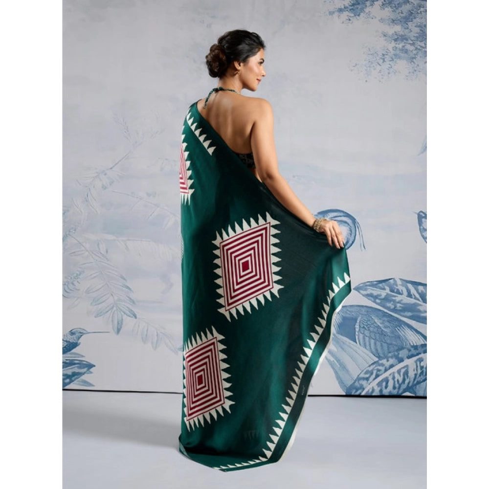 Women's satin crepe printed saree with unstitched blouse 5