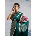 Load image into Gallery viewer, Women's Satin Crepe Printed Saree With Unstitched Blouse 5.5Mtr (Green)
