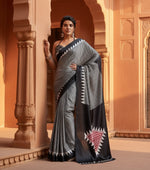 Load image into Gallery viewer, Women's Satin Crepe Printed Saree With Unstitched Blouse 5.5Mtr (Black)
