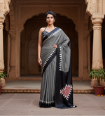 Load image into Gallery viewer, Women's Satin Crepe Printed Saree With Unstitched Blouse 5.5Mtr (Black)
