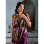 Load image into Gallery viewer, Women's Satin Crepe Printed Saree With Unstitched Blouse 5.5Mtr (Purple)
