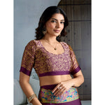 Load image into Gallery viewer, Women's Satin Crepe Printed Saree With Unstitched Blouse 5.5Mtr (Purple)
