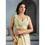 Load image into Gallery viewer, Women's Satin Crepe Printed Saree With Unstitched Blouse 5.5Mtr (Cream)
