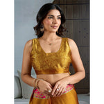 Load image into Gallery viewer, Women's Satin Crepe Printed Saree With Unstitched Blouse 5.5Mtr (Mustard)
