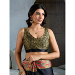Load image into Gallery viewer, Women's Satin Crepe Printed Saree With Unstitched Blouse 5.5Mtr (Blue)

