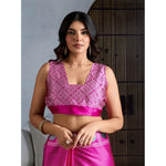 Load image into Gallery viewer, Women's Satin Crepe Printed Saree With Unstitched Blouse 5.5Mtr (Pink)
