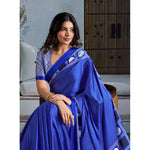Load image into Gallery viewer, Women's Satin Crepe Printed Saree With Unstitched Blouse 5.5Mtr (Blue)
