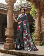 Load image into Gallery viewer, Women's Satin Crepe Printed Saree With Unstitched Blouse 5.5Mtr (Black)
