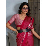 Load image into Gallery viewer, Women's Satin Crepe Printed Saree With Unstitched Blouse 5.5Mtr (Red)
