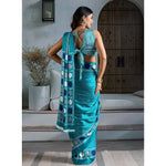 Load image into Gallery viewer, Women's Satin Crepe Printed Saree With Unstitched Blouse 5.5Mtr (Sky Blue)
