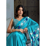 Load image into Gallery viewer, Women's Satin Crepe Printed Saree With Unstitched Blouse 5.5Mtr (Sky Blue)
