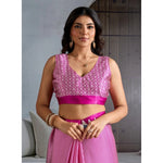 Load image into Gallery viewer, Women's Satin Crepe Printed Saree With Unstitched Blouse 5.5Mtr (Pink)
