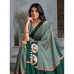 Load image into Gallery viewer, Women's Satin Crepe Printed Saree With Unstitched Blouse 5.5Mtr (Green)
