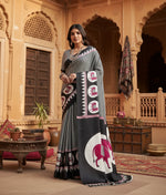 Load image into Gallery viewer, Women's Satin Crepe Printed Saree With Unstitched Blouse 5.5Mtr (Black)
