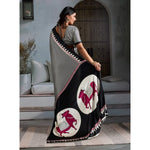Load image into Gallery viewer, Women's Satin Crepe Printed Saree With Unstitched Blouse 5.5Mtr (Black)
