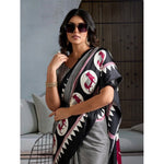 Load image into Gallery viewer, Women's Satin Crepe Printed Saree With Unstitched Blouse 5.5Mtr (Black)
